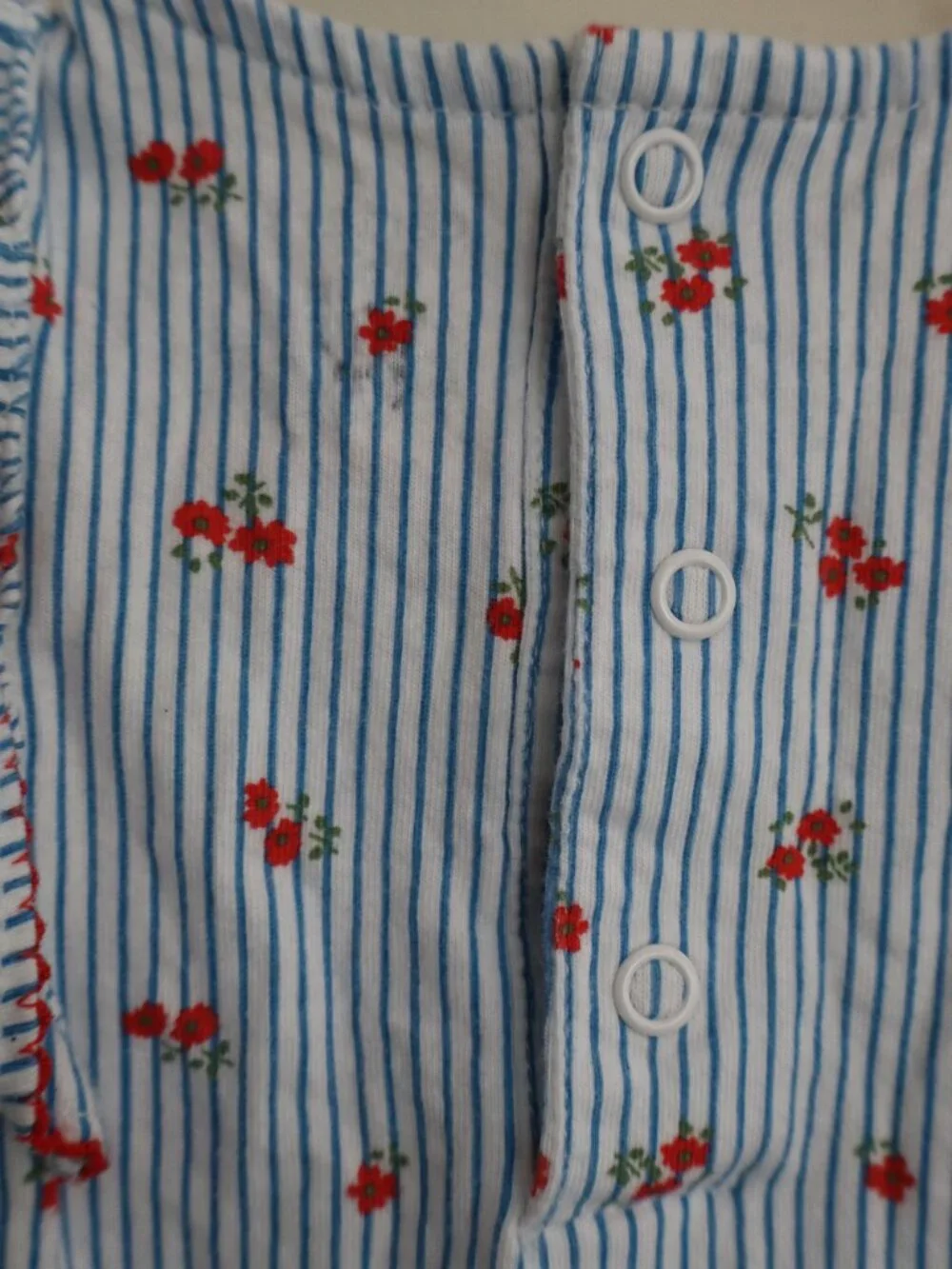 Carter's Jumper/Romper Blue stripes with red florals and ruffle sleeves Sz 18m